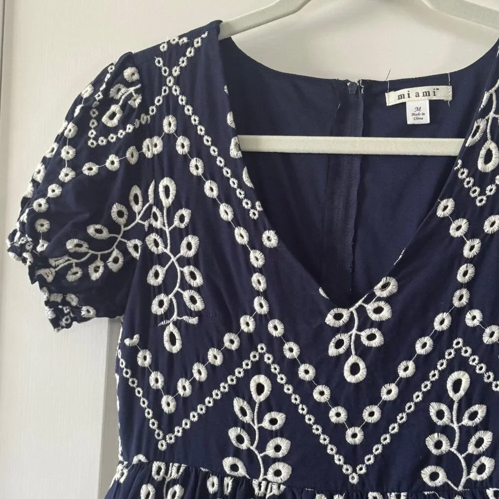 Mi Ami Womens Navy and Cream Dress Size M Medium P3 - Picture 6 of 12